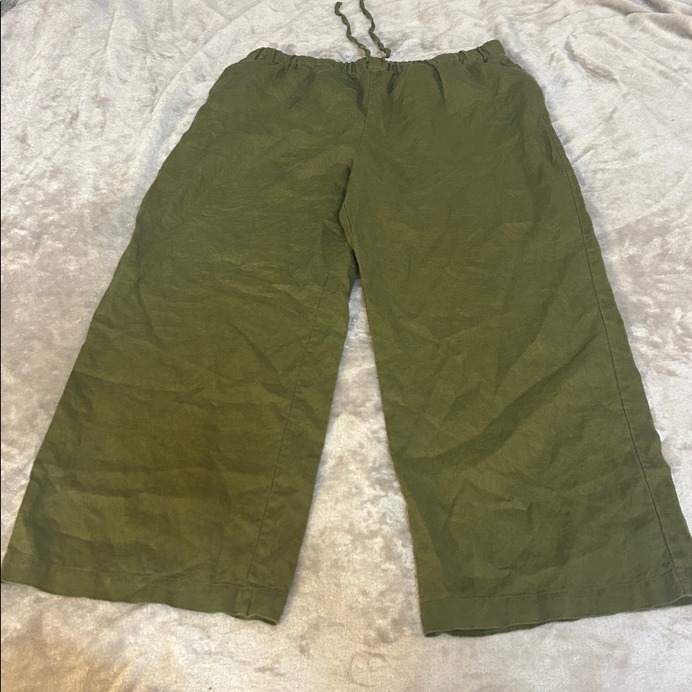 Boden green wide leg linen pull-on pants
